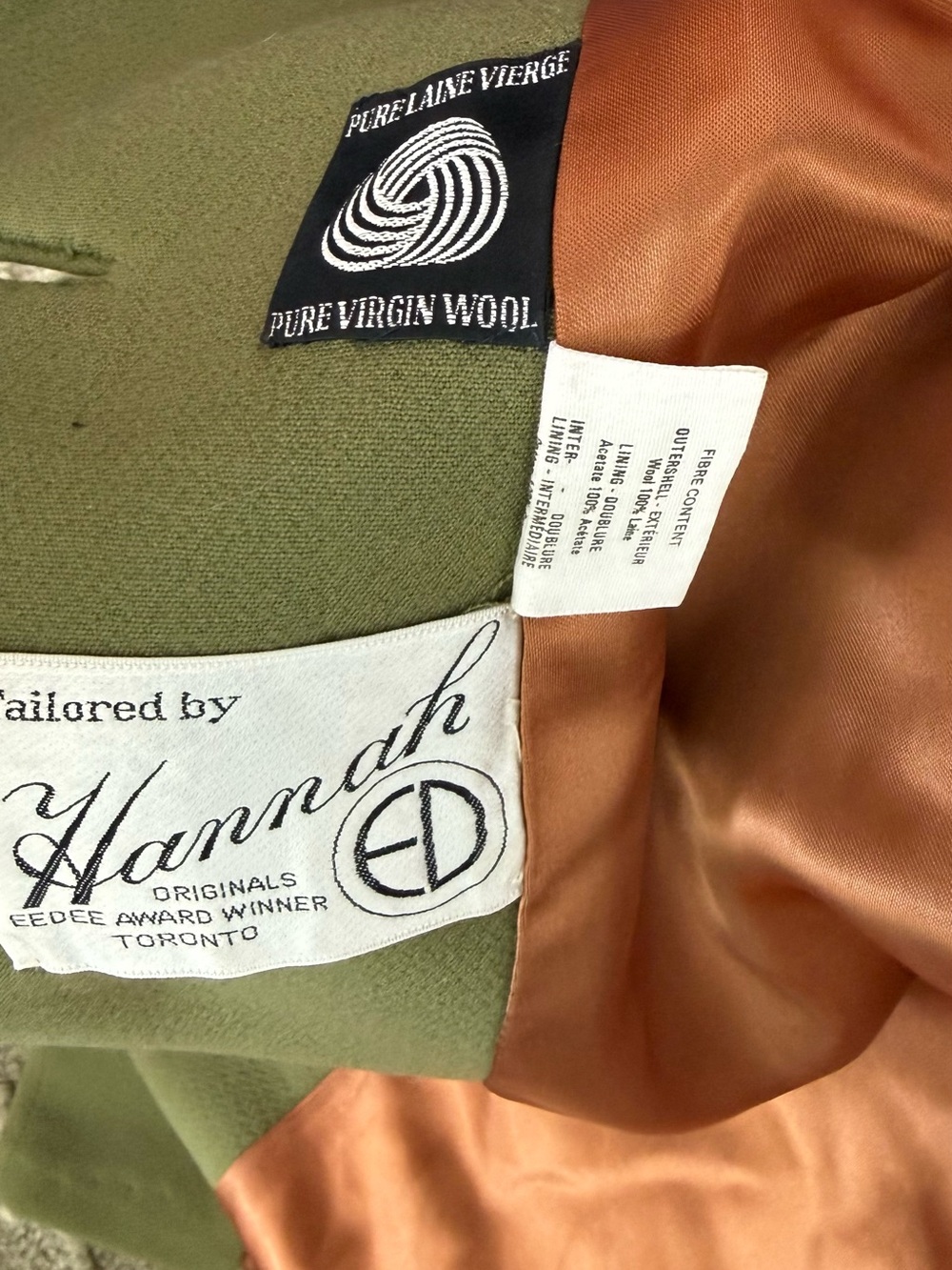Vintage Olive Green Double-Breasted Coat with Faux Fur Collar - Picture 10 of 11